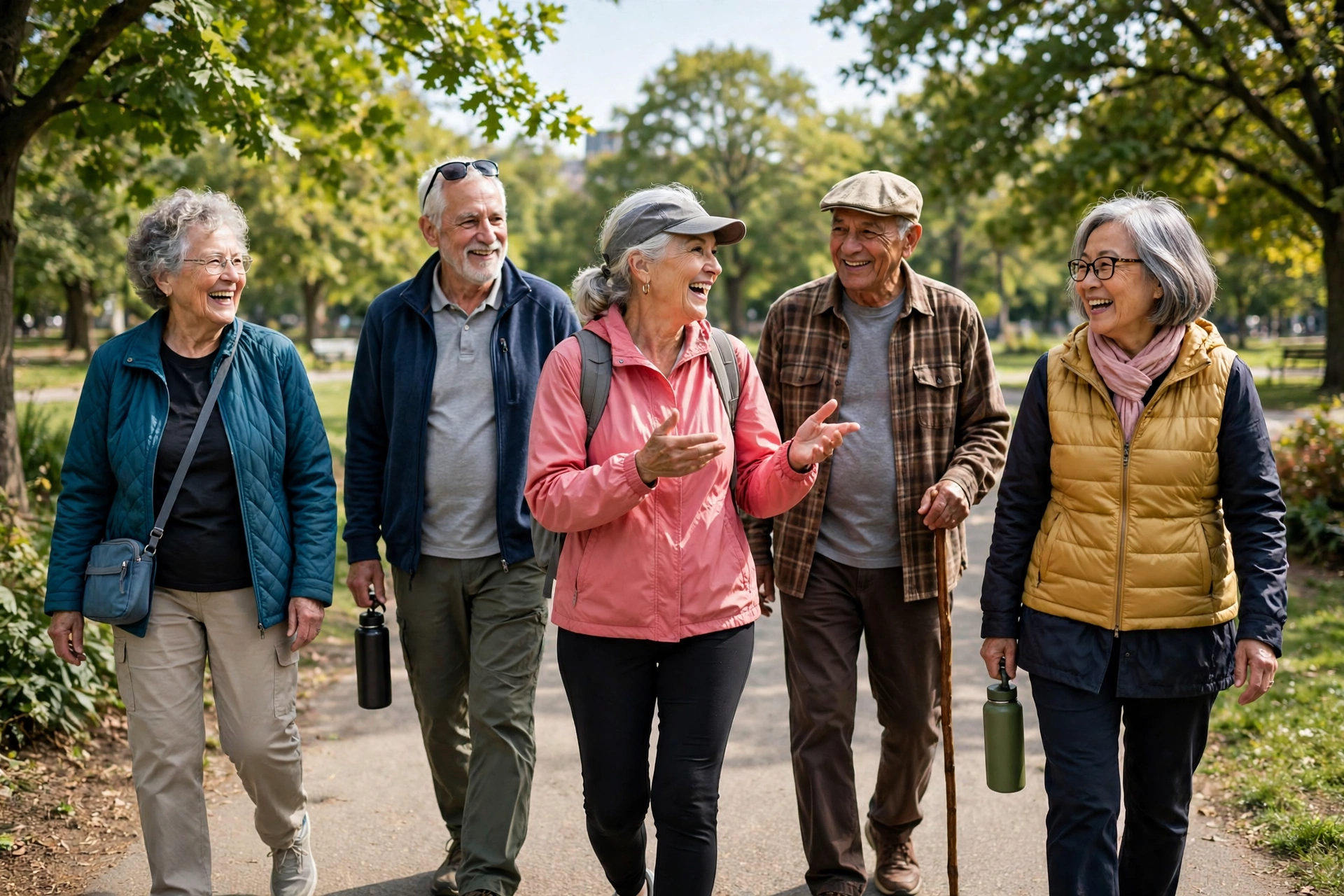 A senior walking group, combining mobility exercises for seniors with social connection