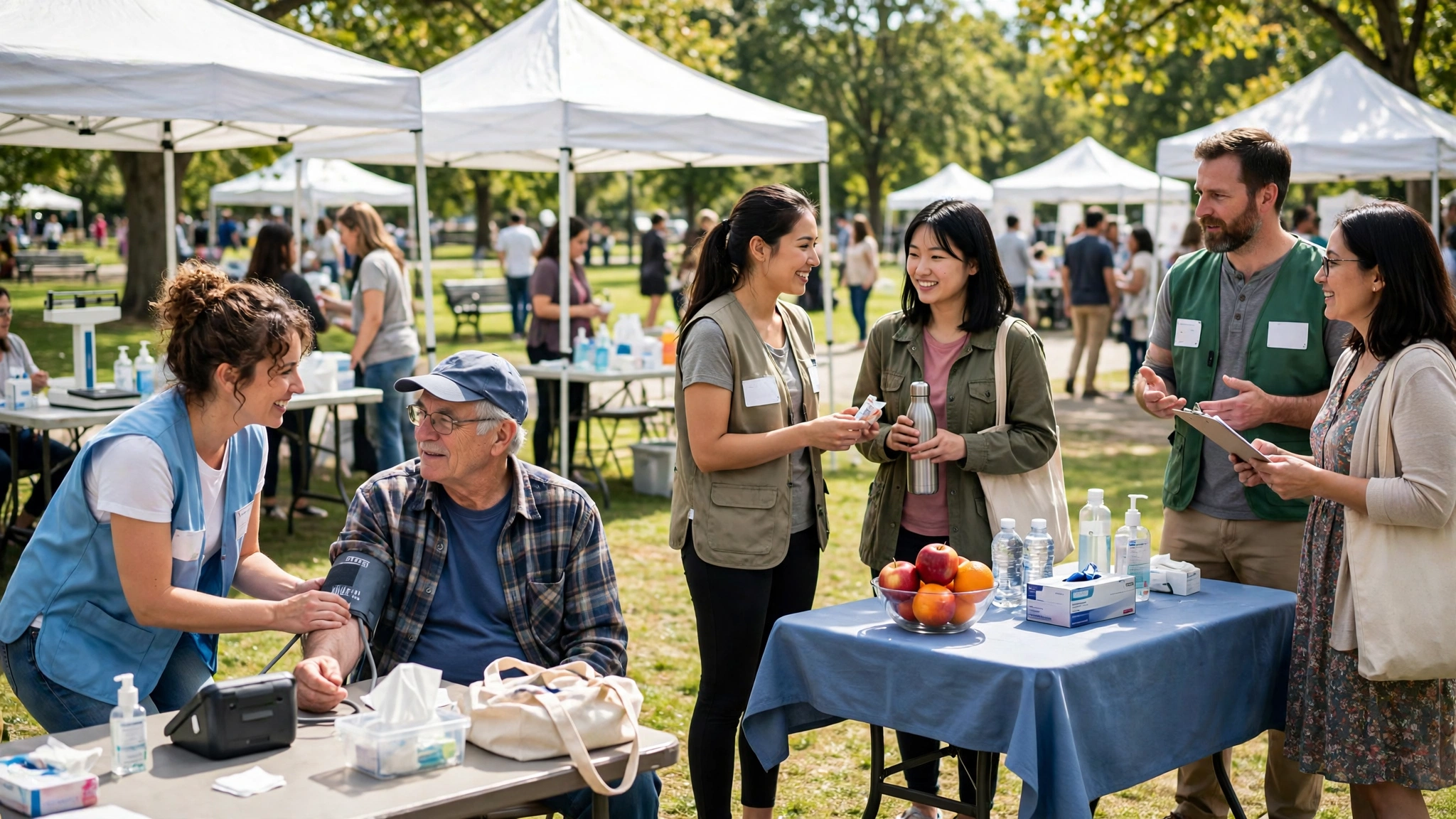 Volunteers supporting a local health fair with free screenings