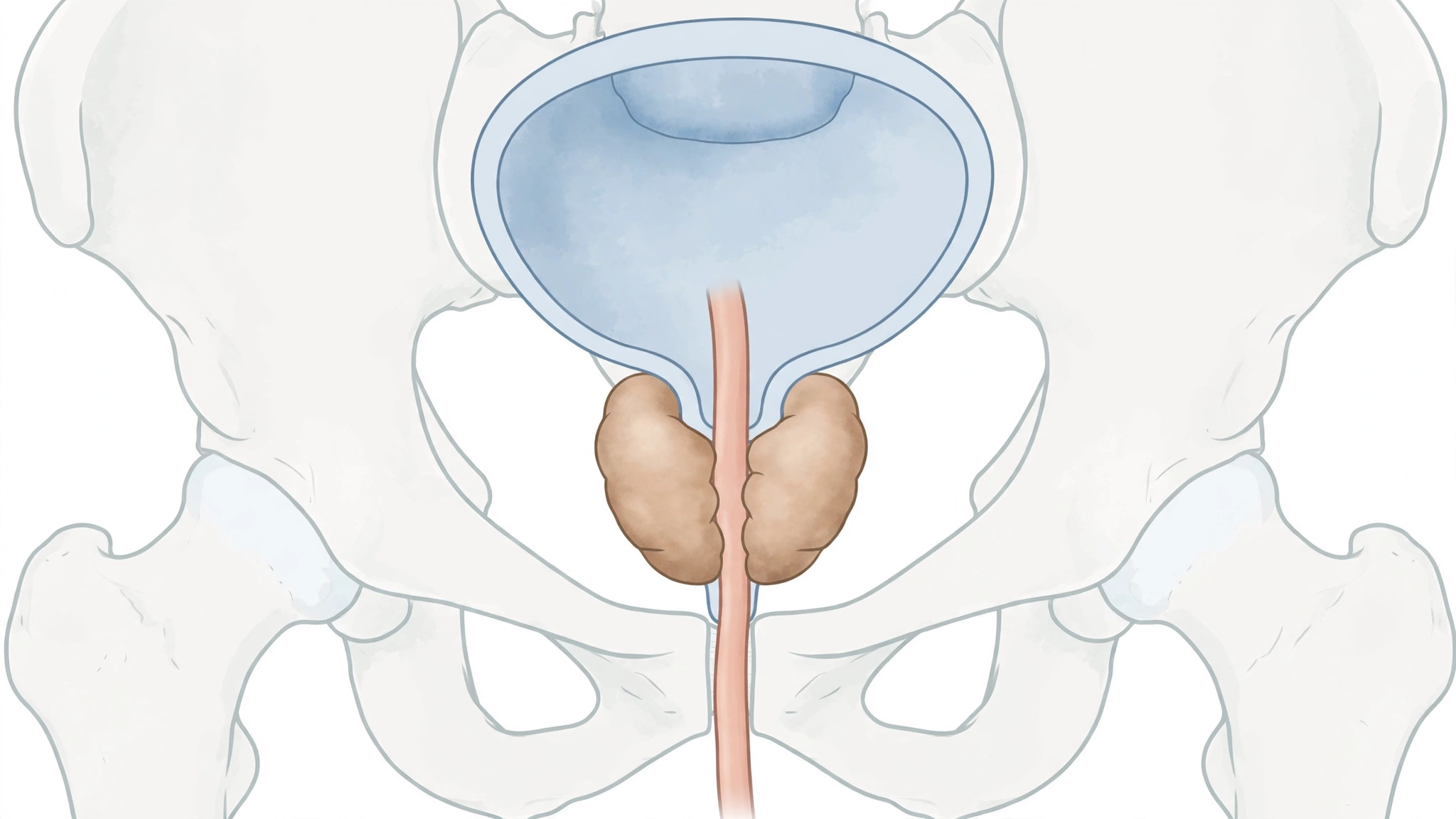 Diagram of the prostate gland below the bladder, the organ Prostadine Colibrim is marketed to support