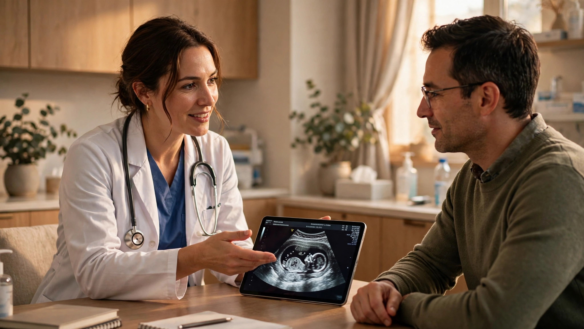 Doctor explaining appendicitis diagnosis to a patient during a clinic visit
