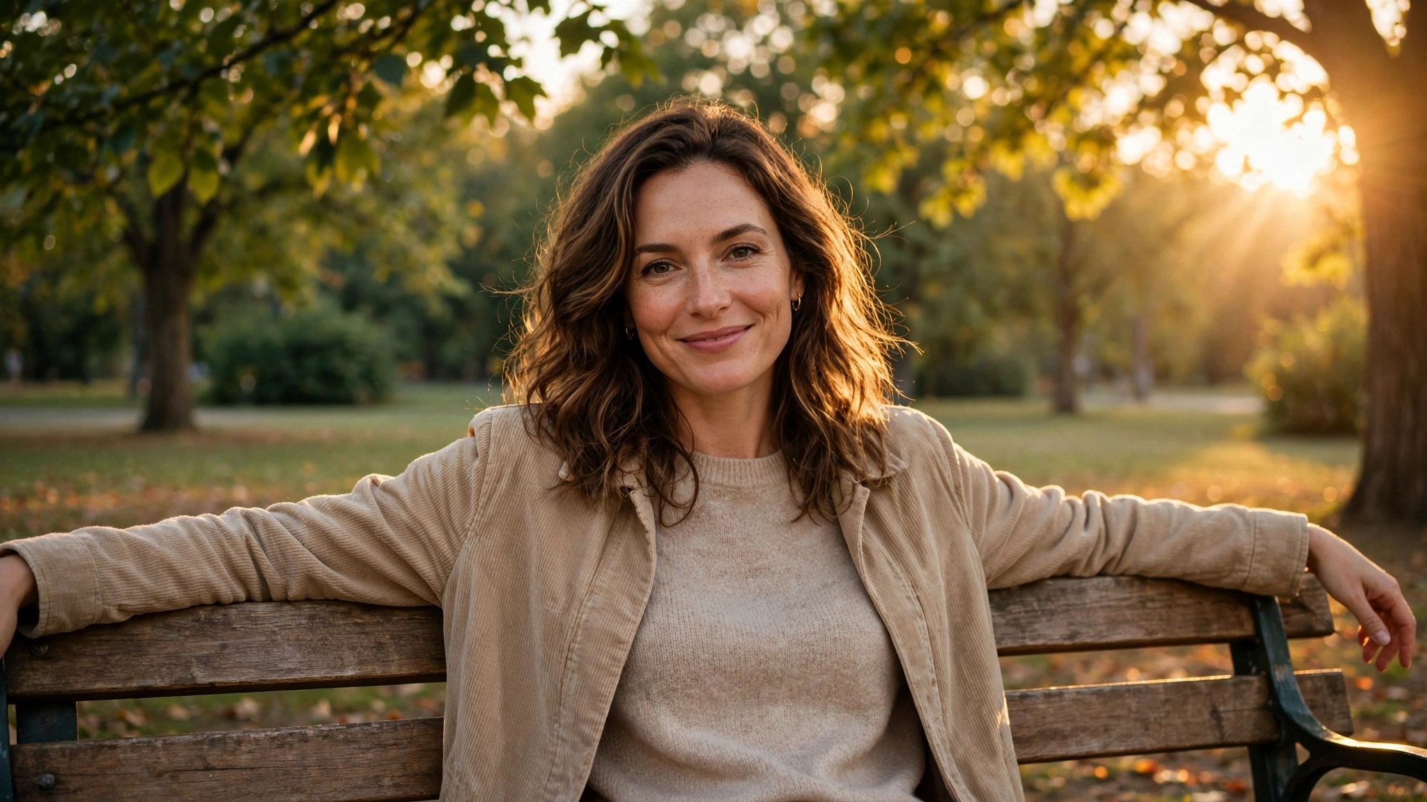 A smiling woman standing outdoors in warm golden sunlight, celebrating why mental health matters.