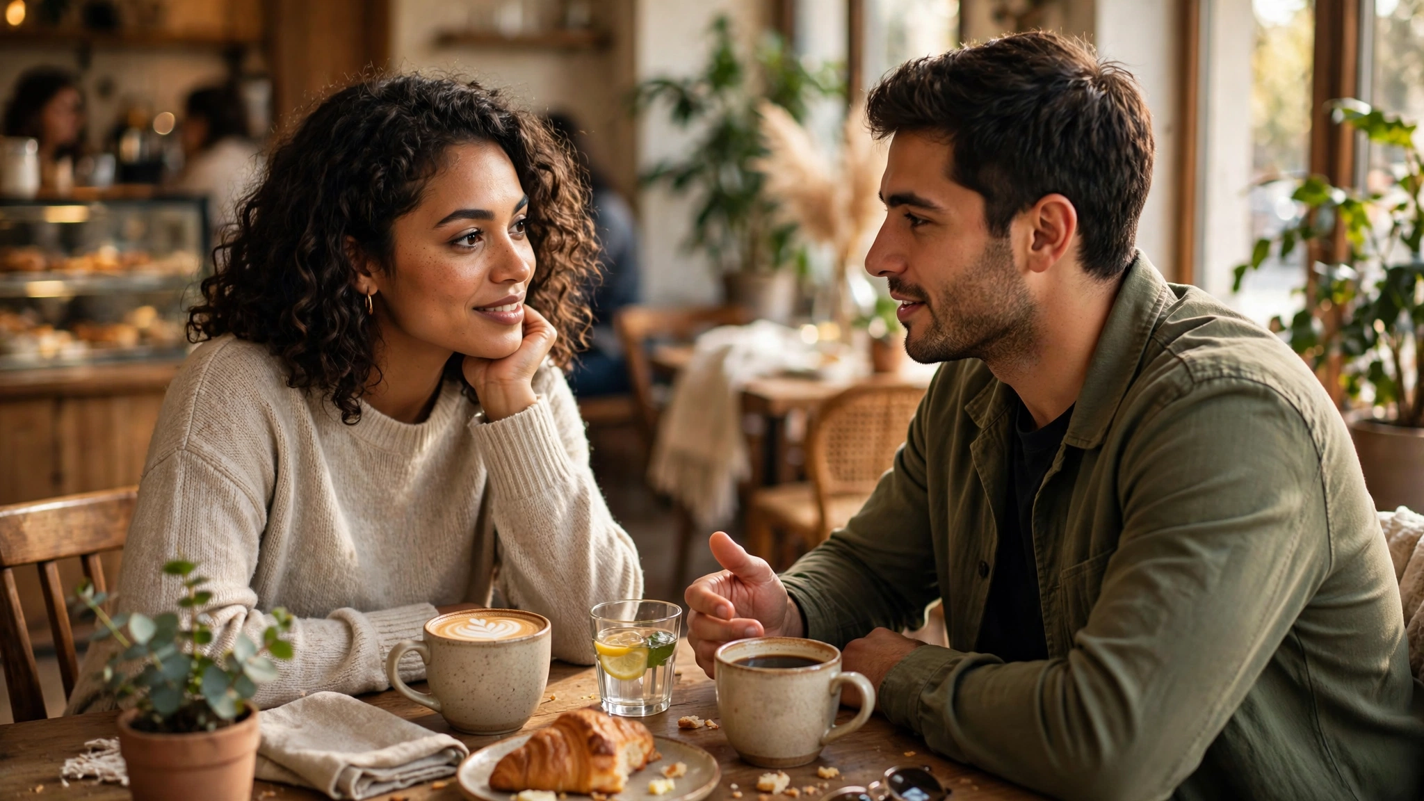A man and woman in a warm conversation over coffee, illustrating the supportive relationship in mental health therapy and counseling services.