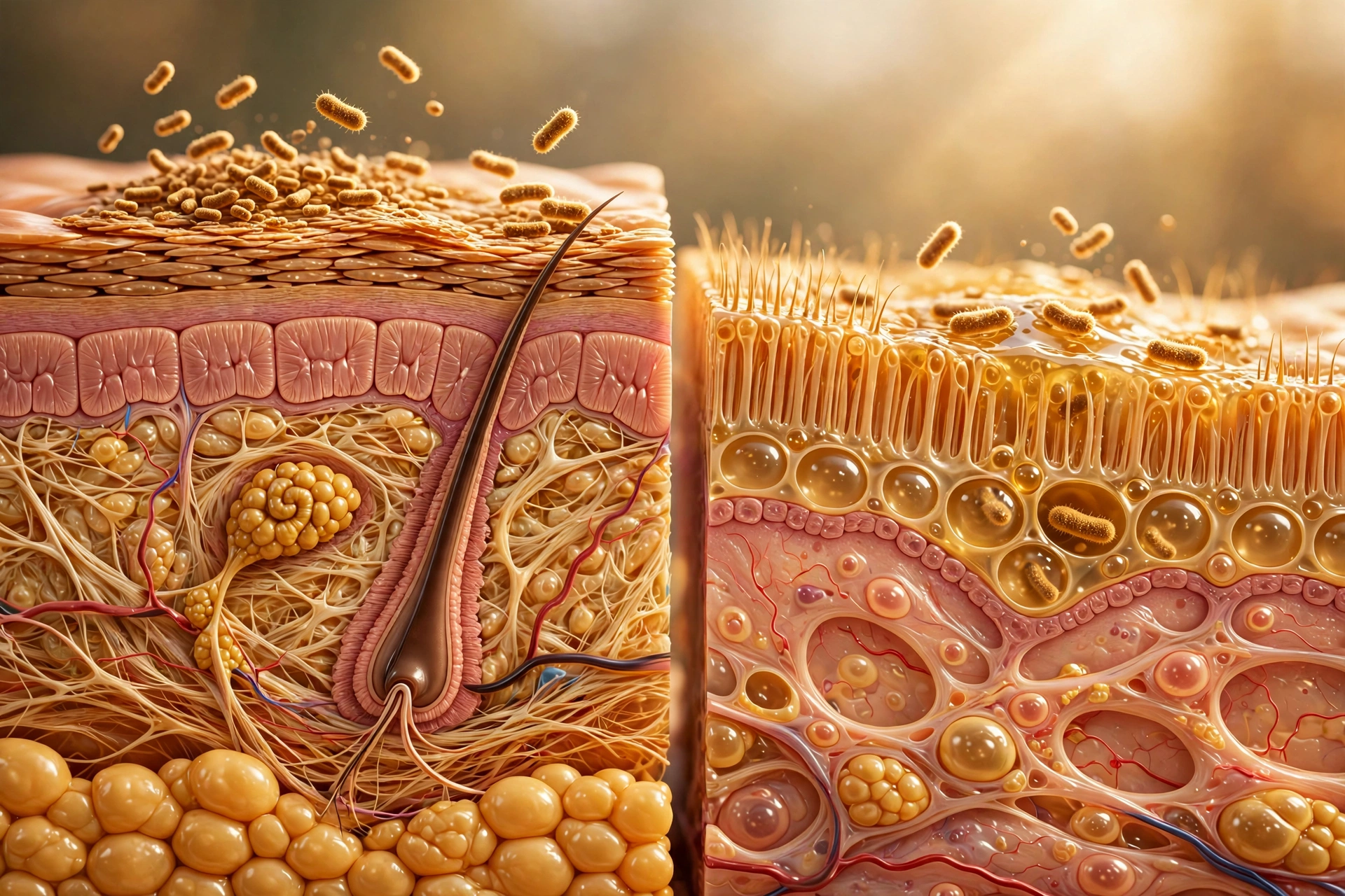 Cross-section of skin layers showing the body's physical barrier, a key part of innate immunity