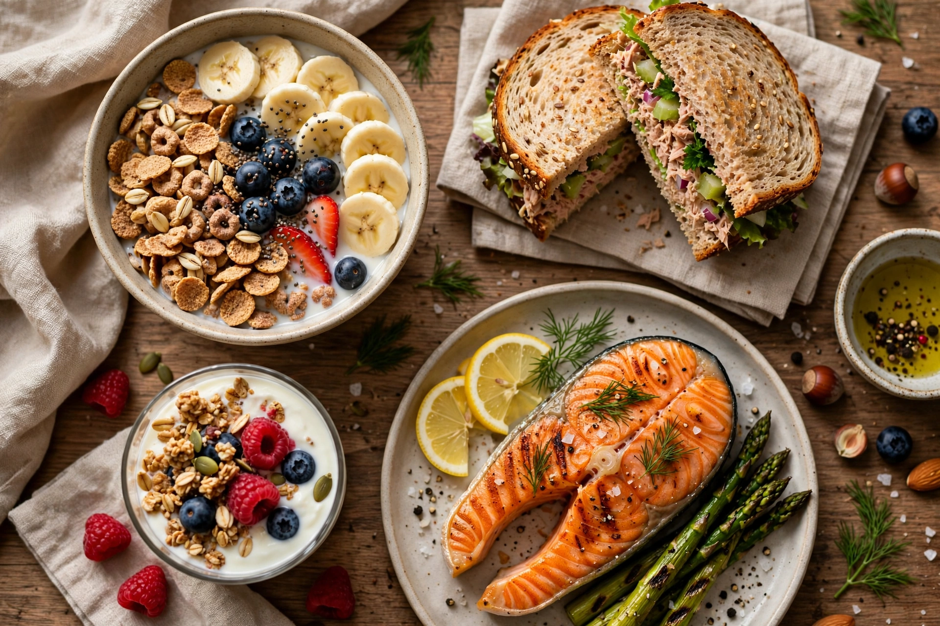 A one-day meal plan rich in B12, from fortified cereal to grilled salmon