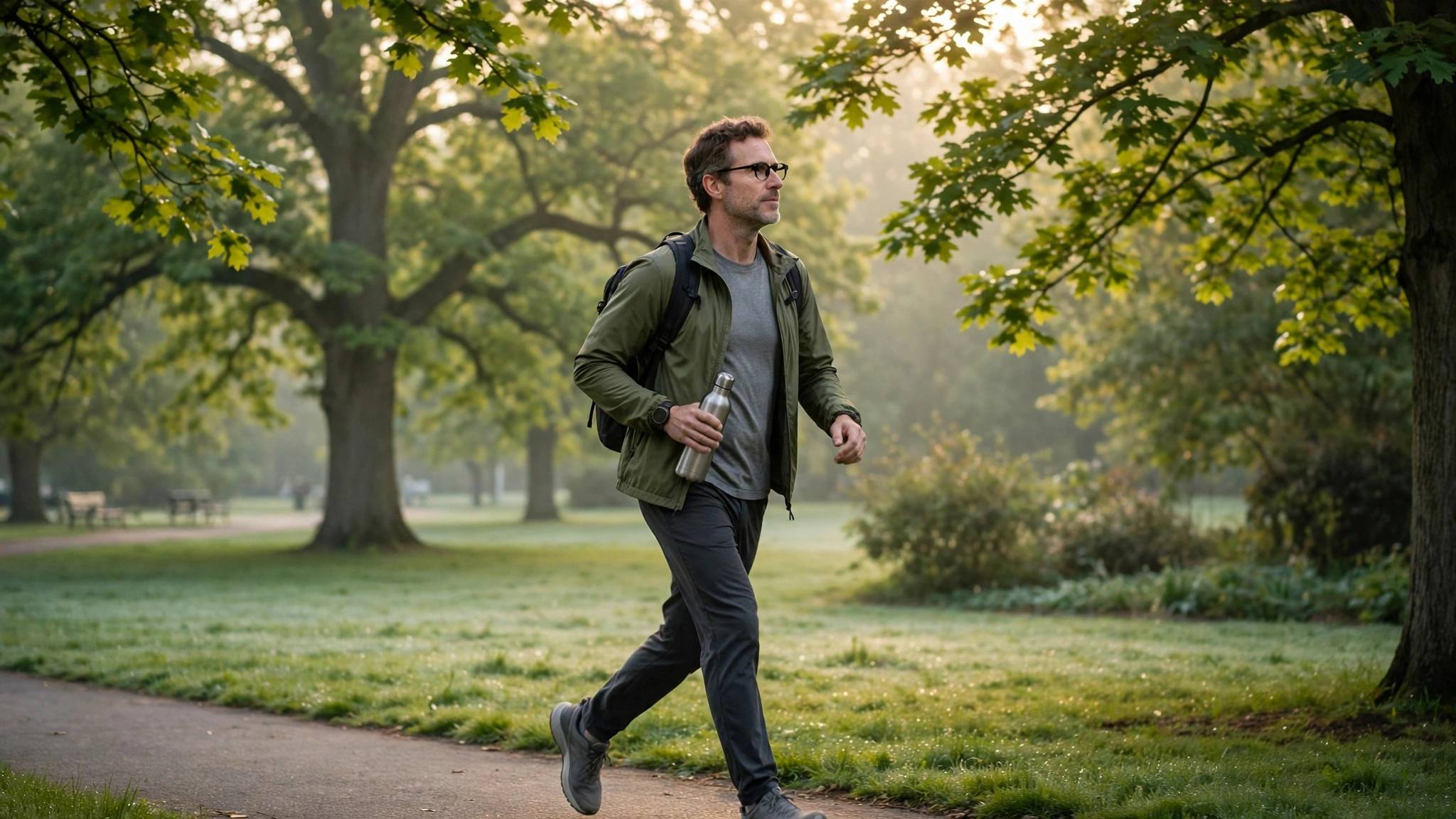 Brisk morning walk outdoors, regular moderate exercise that supports a stronger immune system