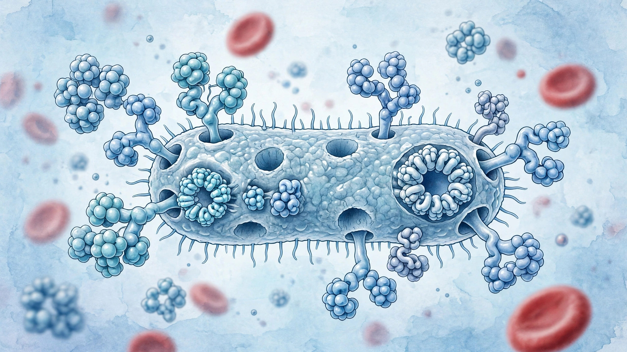 Complement proteins attacking a bacterium, one of the chemical defenses of innate immunity