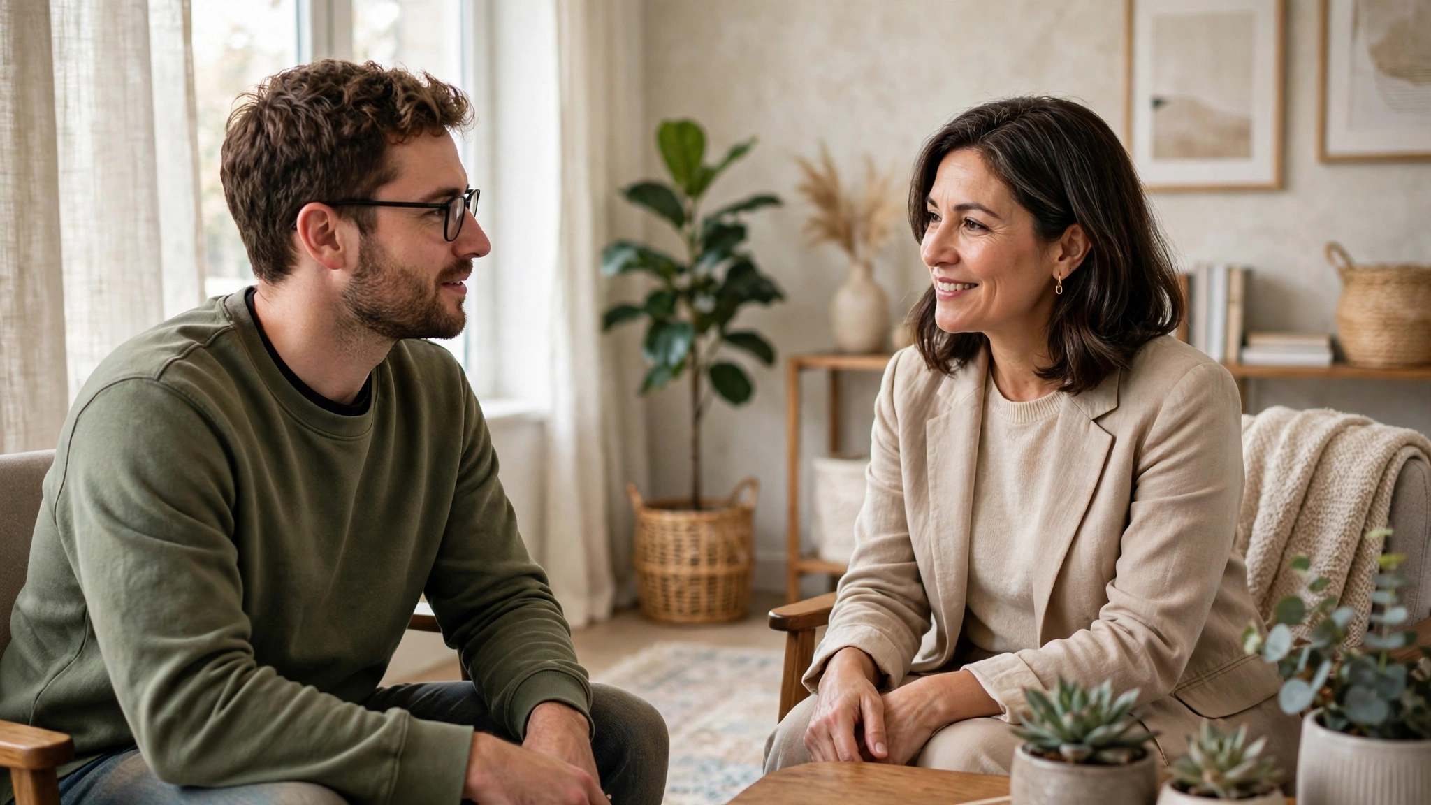 A calm conversation with a counselor, a positive step toward support and recovery