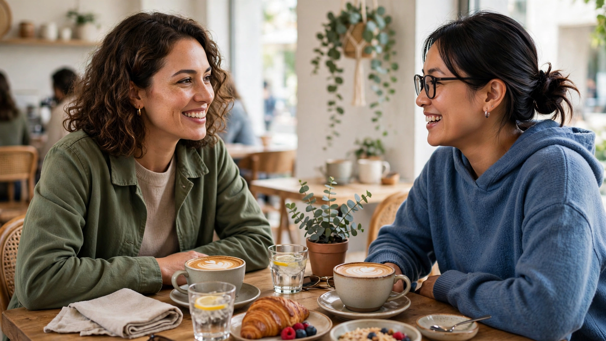 Two friends talking over coffee, an easy everyday way to support mental health