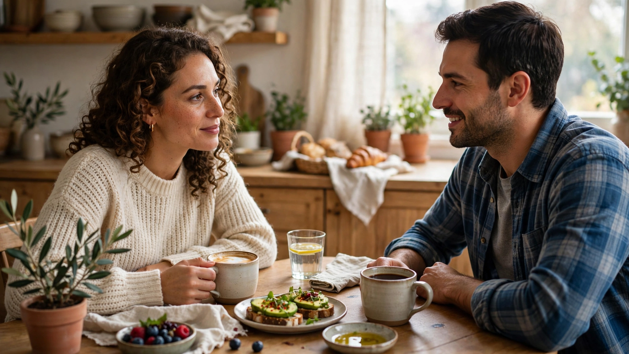 Two friends checking in on each other during a supportive conversation