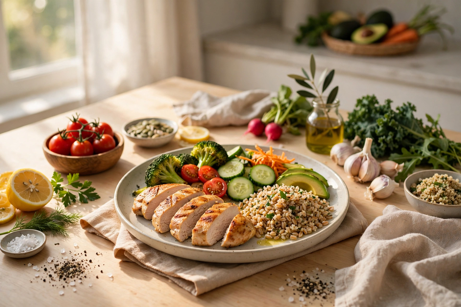 Balanced GERD friendly meal with vegetables and whole grains