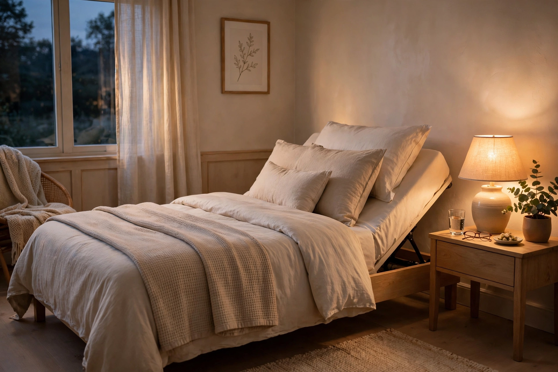 Bedroom with the head of the bed raised slightly to help nighttime GERD symptoms