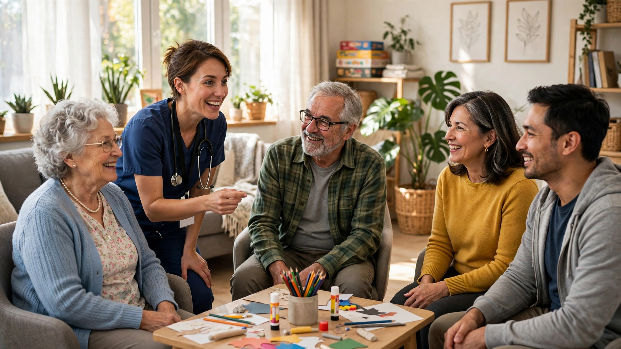 A mental health technician leading a group activity, a core duty in residential programs
