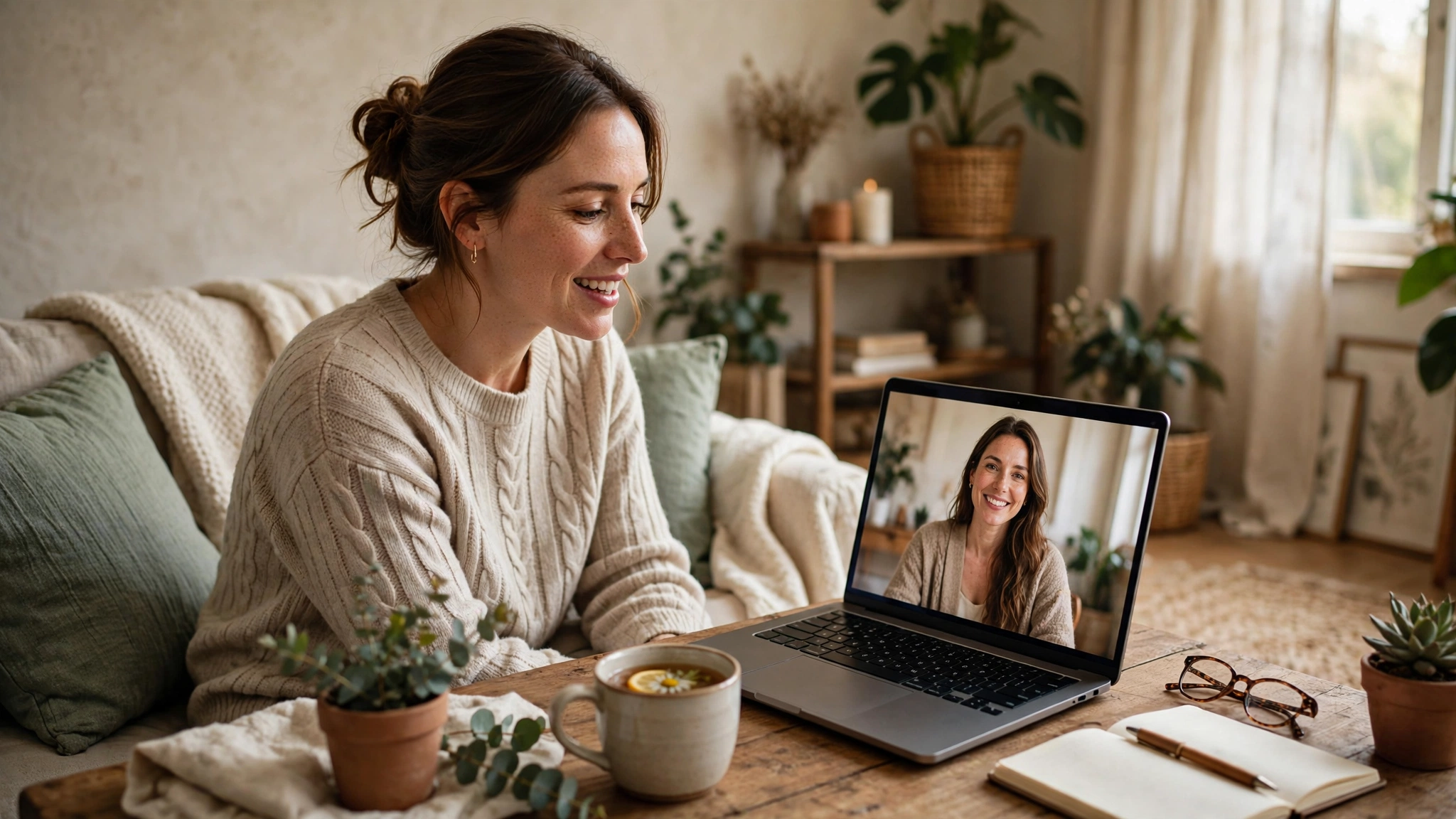 Joining an online session with a therapist from home