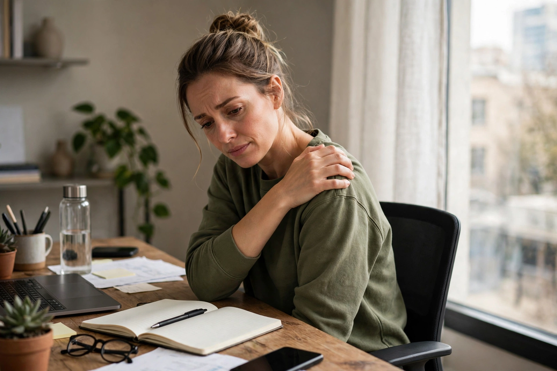 Tense shoulders and stress in the body, showing how mental health affects physical health