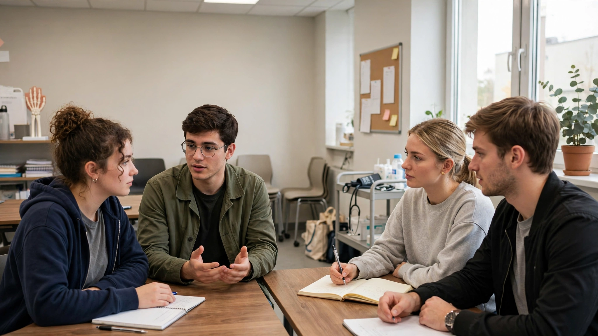 Students in a certificate training program practicing patient communication skills