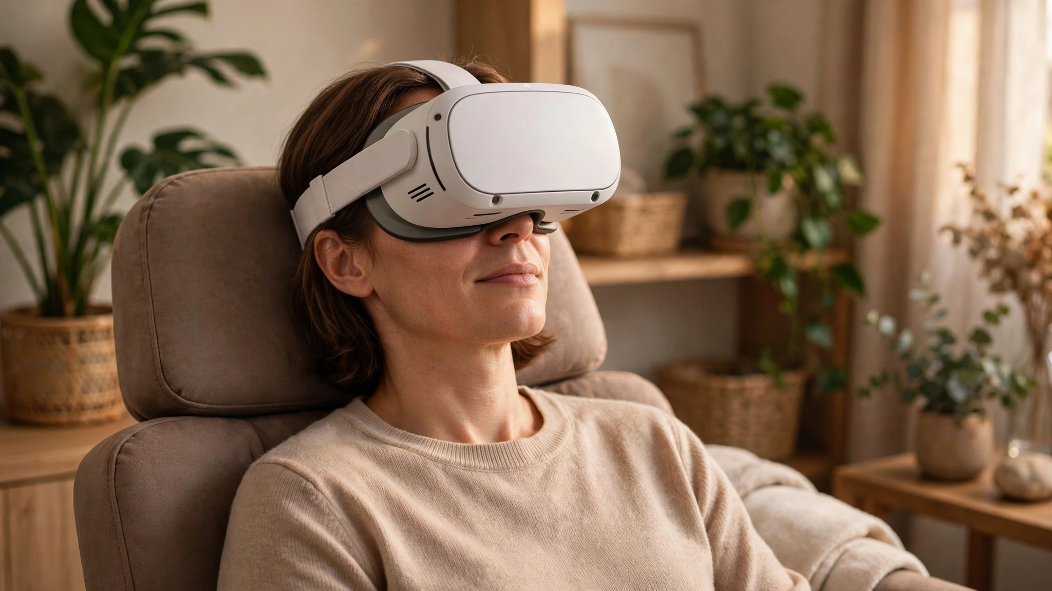 Person wearing a VR headset in a therapy office