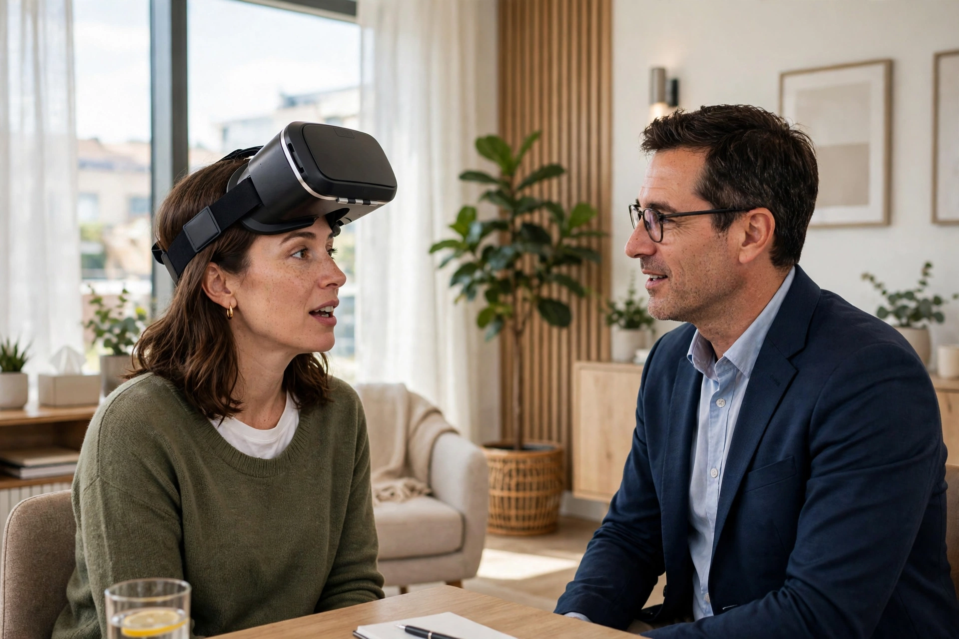 Pausing during a VR therapy session to rate anxiety with a therapist