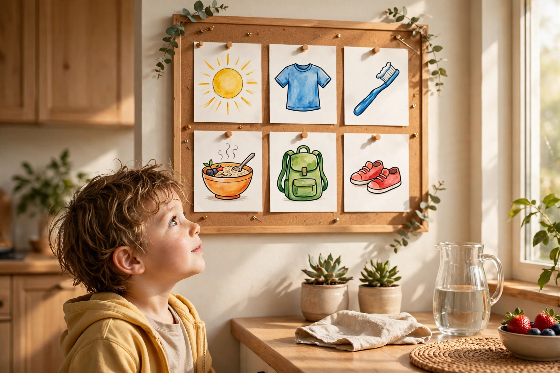 A visual routine chart that helps children follow morning steps with parenting tips fpmomhacks style routines